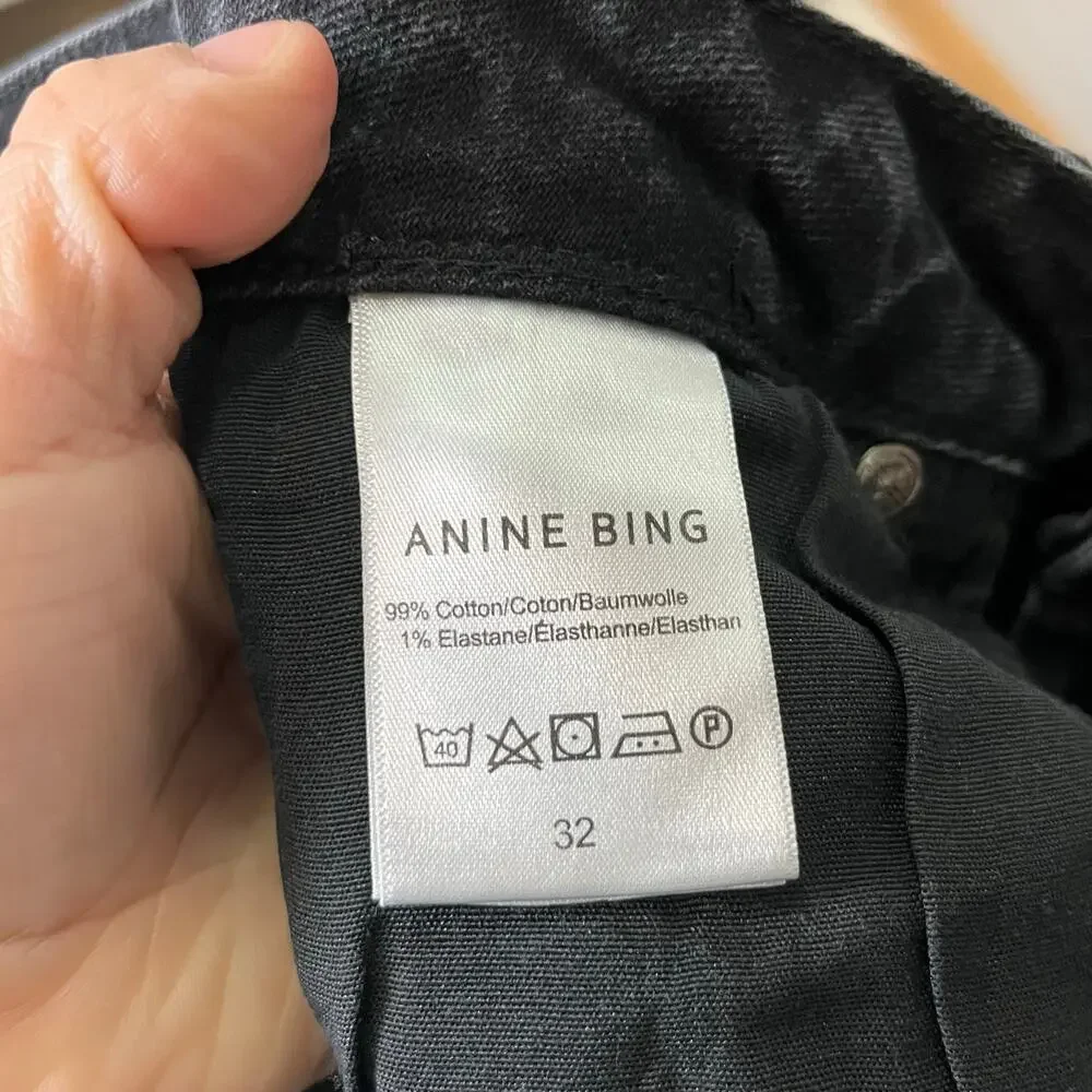 ANINE BING Roxanne Jean Black Tie Split Cuffs Raw Hems 32 Modern Chic Effortless